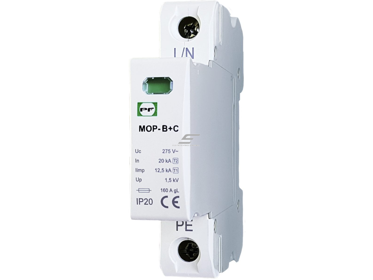 Modulinis viršįtampių ribotuvas | 1P | 20kA | 275V | B+C/T1+T2/I+II | DIN | Promfactor Baltic | MOP1-BC275/20 | 4772151002870 Modulinis viršįtampių ribotuvas | 1P | 20kA | 275V | B+C/T1+T2/I+II | DIN | Promfactor Baltic | MOP1-BC275/20 | 4772151002870