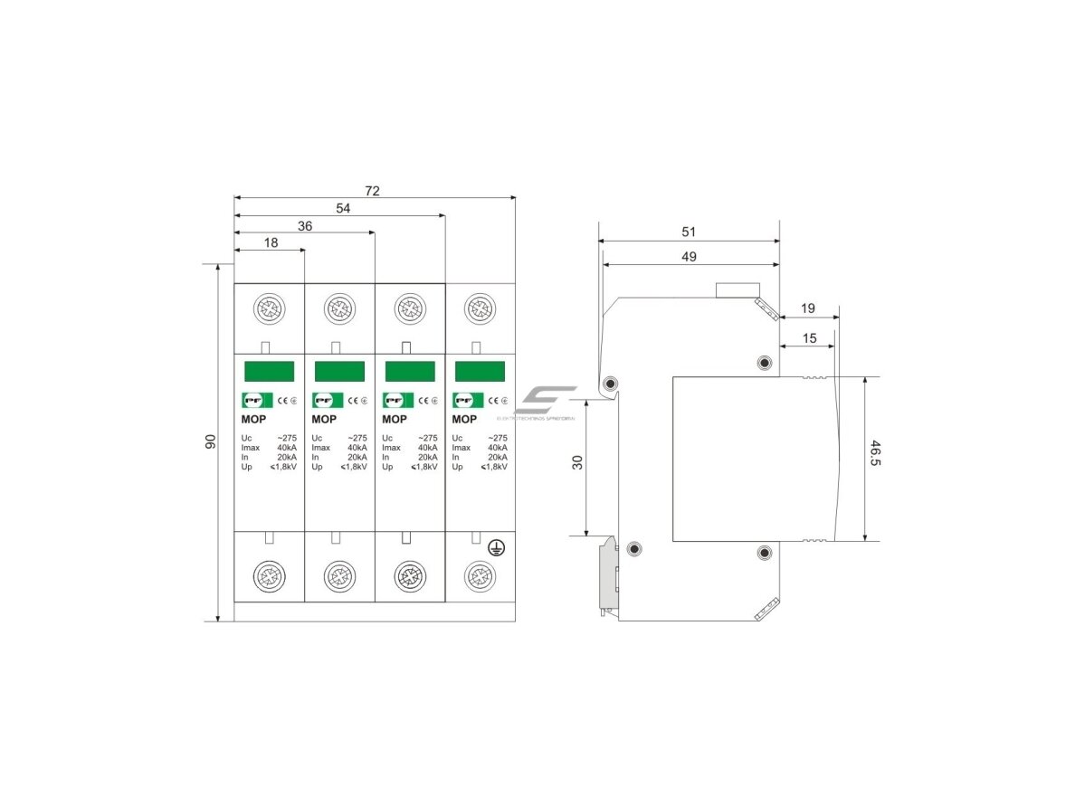 Modulinis viršįtampių ribotuvas | 1P | 20kA | 275V | II/T2/C | DIN | Promfactor Baltic | MOP1-C275/20 | 4772151002887 1 Modulinis viršįtampių ribotuvas | 1P | 20kA | 275V | II/T2/C | DIN | Promfactor Baltic | MOP1-C275/20 | 4772151002887 1