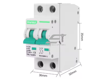 Modulinis apsauginis nuolatinės įtampos automatinis jungiklis saulės moduliams | 2P | 25A | 1000VDC | 6kA | DIN | ES-TXL7-25PV 3 Modulinis apsauginis nuolatinės įtampos automatinis jungiklis saulės moduliams | 2P | 25A | 1000VDC | 6kA | DIN | ES-TXL7-25PV 3