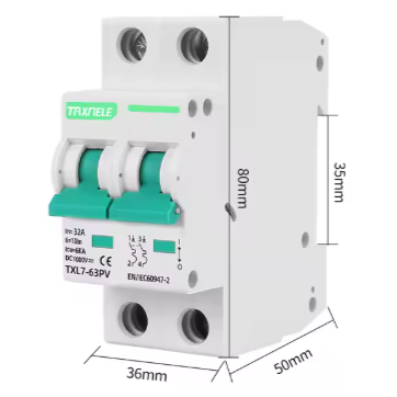 Modulārs aizsargājošs līdzstrāvas automāts saules paneļiem 2P | 10A | 1000VDC | 6kA | DIN 3