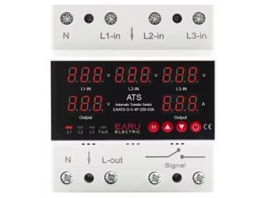 Modulinė | skaitmeninė automatinė fazių perjungimo relė | iš 380V į 230 V | 3F | 63A | DIN Modulinė | skaitmeninė automatinė fazių perjungimo relė | iš 380V į 230 V | 3F | 63A | DIN