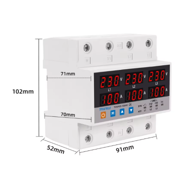 Modulārs sprieguma kontroles relejs | digitāls | 3 fāžu | 100A | 220V | DIN | pārsprieguma aizsardzība | pazemināta sprieguma aizsardzība | strāvas aizsardzība | TAXNELE Modulārs sprieguma kontroles relejs | digitāls | 3 fāžu | 100A | 220V | DIN | pārsprieguma aizsardzība | pazemināta sprieguma aizsardzība | strāvas aizsardzība | TAXNELE