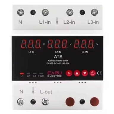 Modulārs | Digitālais automātiskais fāžu pārslēgšanas relejs | no 380V uz 230V | 3F | 63A | DIN Modulārs | Digitālais automātiskais fāžu pārslēgšanas relejs | no 380V uz 230V | 3F | 63A | DIN