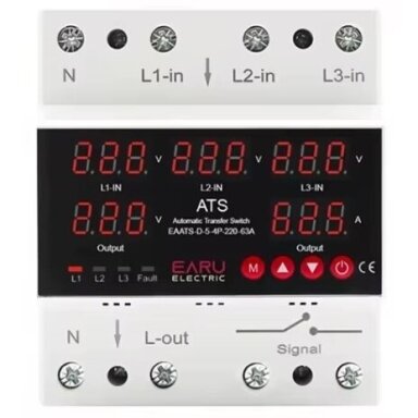 Modulārs | Digitālais automātiskais fāžu pārslēgšanas relejs | no 380V uz 230V | 3F | 63A | DIN Modulārs | Digitālais automātiskais fāžu pārslēgšanas relejs | no 380V uz 230V | 3F | 63A | DIN