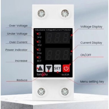 Modulārs | digitāls sprieguma un strāvas kontroles | aizsardzības relejs | 1 fāze | 1-63A | 230V | DIN Modulārs | digitāls sprieguma un strāvas kontroles | aizsardzības relejs | 1 fāze | 1-63A | 230V | DIN