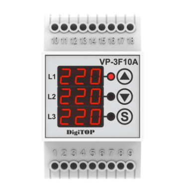 Modulārs | digitāls sprieguma kontroles relejs saules enerģijai | fotovoltaiskajām sistēmām | 3 fāzes | 16A | 170–270V | DIN | VP-3F10Af DigiTOP