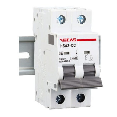 Modulārais aizsardzības līdzstrāvas automāts saules moduļiem 2P | 20A | 500VDC | C | 10kA | DIN | MCB-DC | HSA3-DC VECAS Modulārais aizsardzības līdzstrāvas automāts saules moduļiem 2P | 20A | 500VDC | C | 10kA | DIN | MCB-DC | HSA3-DC VECAS