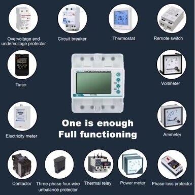 Smart three-phase multifunction energy meter with protection functions | 4P | 5(100) A | 3×230/400 V | Wi-Fi Tuya | DIN | ES-LY-G100A