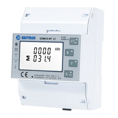 Modulārais daudzfunkciju elektroenerģijas skaitītājs | 3F | 100 A | tiešais pieslēgums | 4 tarifi | RS485 Modbus | MID | IP51 | DIN | Eastron SDM630-MT