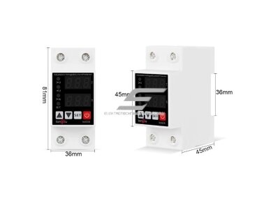 Modulinė | skaitmeninė įtampos ir srovės kontrolės | apsaugos relė | 1F | 1-63A | 230V | DIN 2