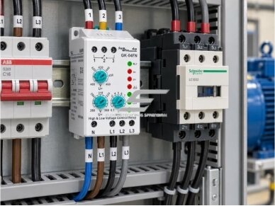 Modulinė įtampos | fazių sekos kontrolės | apsaugos relė | 3x380V | 260-360V | 400-460V | DIN 4