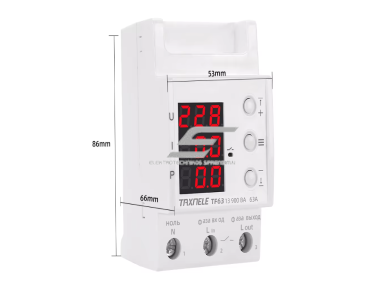 Modulinė įtampos ir srovės kontrolės relė | vienfazė | 63A | DIN montavimas | 230V | reguliuojama | virš/žem įtampa + viršsrovė | TAXNELE 1