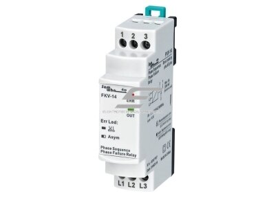 Modulinė trifazė fazių kontrolės | sekos | apsaugos relė | 3x380V | fazių asimetrija 30% | DIN