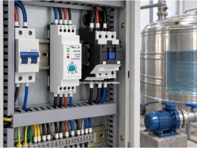 Modulinė skysčio lygio kontrolės relė | 5A | 150-260VAC | <100kΩ | DIN 4