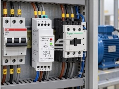 Modulinė trifazė fazių kontrolės relė | 3x380V | fazių asimetrija 30% | DIN 3