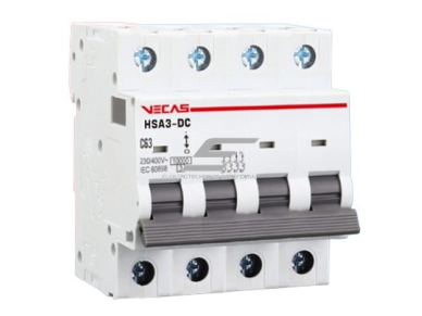 Modulinis apsauginis nuolatinės įtampos automatinis jungiklis saulės moduliams | 4P | 32A | 1000VDC | C | 10kA | DIN | MCB-DC | VECAS | HSA3-DC-4321000 Modulinis apsauginis nuolatinės įtampos automatinis jungiklis saulės moduliams | 4P | 32A | 1000VDC | C | 10kA | DIN | MCB-DC | VECAS | HSA3-DC-4321000