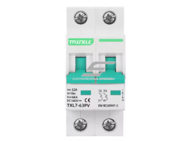 Modulinis apsauginis nuolatinės įtampos automatinis jungiklis saulės moduliams | 2P | 16A | 1000VDC | 6kA | DIN | ES-TXL7-16PV 1