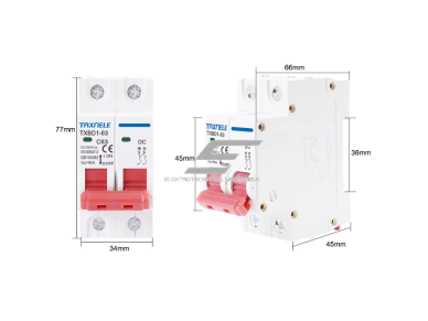 Modulinis apsauginis nuolatinės įtampos automatinis jungiklis saulės moduliams | 2P | 25A | 1000VDC | 6kA | DIN | ES-TXBD1-25 4 Modulinis apsauginis nuolatinės įtampos automatinis jungiklis saulės moduliams | 2P | 25A | 1000VDC | 6kA | DIN | ES-TXBD1-25 4