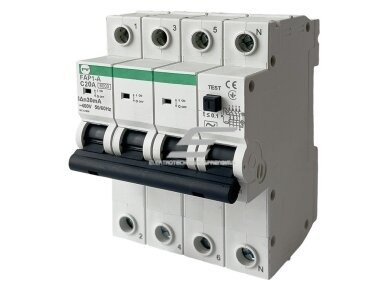 Modulinis automatinis jungiklis su srovės nuotėkio rele | 4P | 20A | C | 6kA | 0,03A | A tipas | DIN | FAP1-A | Promfactor Baltic | FAP01C200304A Modulinis automatinis jungiklis su srovės nuotėkio rele | 4P | 20A | C | 6kA | 0,03A | A tipas | DIN | FAP1-A | Promfactor Baltic | FAP01C200304A