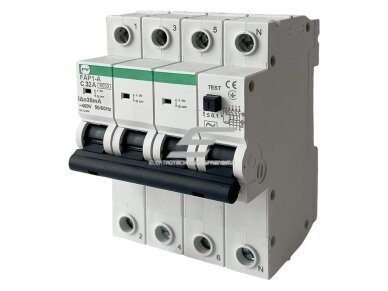 Modulinis automatinis jungiklis su srovės nuotėkio rele | 4P | 32A | C | 6kA | 0,03A | A tipas | DIN | FAP1-A | Promfactor Baltic | FAP01C320304A Modulinis automatinis jungiklis su srovės nuotėkio rele | 4P | 32A | C | 6kA | 0,03A | A tipas | DIN | FAP1-A | Promfactor Baltic | FAP01C320304A