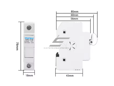 Modulinis saugiklių kirtiklių laikiklis | blokas saulės elektrinėms | 1P | 32A | 1000VDC | 10x38mm | DIN 3