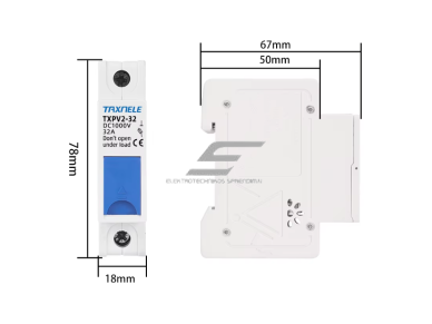 Modulinis saugiklių kirtiklių laikiklis | blokas saulės elektrinėms | 1P | 32A | 1000VDC | 10x38mm | DIN 3 Modulinis saugiklių kirtiklių laikiklis | blokas saulės elektrinėms | 1P | 32A | 1000VDC | 10x38mm | DIN 3