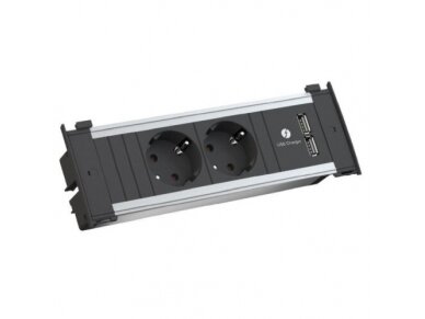 Kištukinių lizdų blokas | montuojamas į baldus | 2xSchuko | 2xUSB-A | 204x50x70mm | 2m kabelis | juodas | Bachmann KAPSA BA.927.001 Kištukinių lizdų blokas | montuojamas į baldus | 2xSchuko | 2xUSB-A | 204x50x70mm | 2m kabelis | juodas | Bachmann KAPSA BA.927.001