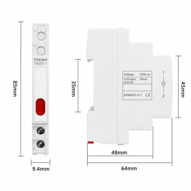 Modulāra LED signāllampiņa | 9mm | dzeltena | 230V AC/DC | IP20 | DIN sliedei | elektrības sadalnēm un skapjiem 1 Modulāra LED signāllampiņa | 9mm | dzeltena | 230V AC/DC | IP20 | DIN sliedei | elektrības sadalnēm un skapjiem 1
