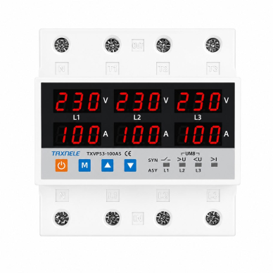Modulaarne pingekontrolli relee | digitaalne | 3-faasiline | 100A | 220V | DIN | ülepinge kaitse | alapinge kaitse | voolukaitse | TAXNELE Modulaarne pingekontrolli relee | digitaalne | 3-faasiline | 100A | 220V | DIN | ülepinge kaitse | alapinge kaitse | voolukaitse | TAXNELE