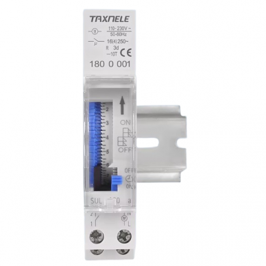 Modular time relay (timer) | 24h | programmable | mechanical | analog | 16A | 230V | DIN 2 Modular time relay (timer) | 24h | programmable | mechanical | analog | 16A | 230V | DIN 2