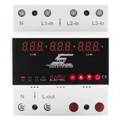 Modulārs | Digitālais automātiskais fāžu pārslēgšanas relejs | no 380V uz 230V | 3F | 63A | DIN Modulārs | Digitālais automātiskais fāžu pārslēgšanas relejs | no 380V uz 230V | 3F | 63A | DIN