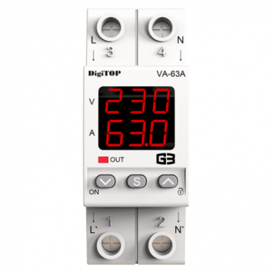 Modulārs | digitāls | sprieguma kontroles relejs ar strāvas vadību | 1 fāze | 63A | VA-63A G3R DigiTOP 1 Modulārs | digitāls | sprieguma kontroles relejs ar strāvas vadību | 1 fāze | 63A | VA-63A G3R DigiTOP 1