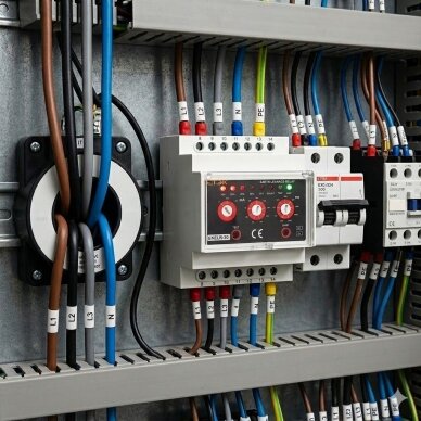 Modulārs noplūdes strāvas kontroles relejs | zemējuma noplūdes uzraudzības relejs | 110/230VAC | regulējams 30mA–30A | DIN sliede | 1NO+1NC 4