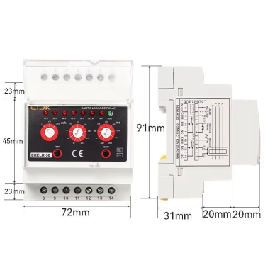 Modulārs noplūdes strāvas kontroles relejs | zemējuma noplūdes uzraudzības relejs | 110/230VAC | regulējams 30mA–30A | DIN sliede | 1NO+1NC 2 Modulārs noplūdes strāvas kontroles relejs | zemējuma noplūdes uzraudzības relejs | 110/230VAC | regulējams 30mA–30A | DIN sliede | 1NO+1NC 2