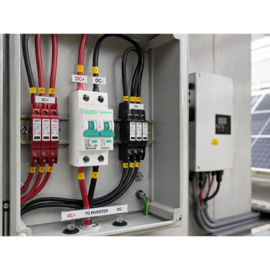 Modułowy wyłącznik nadprądowy DC do modułów fotowoltaicznych 2P | 32A | 1000VDC | 6kA | DIN 6 Modułowy wyłącznik nadprądowy DC do modułów fotowoltaicznych 2P | 32A | 1000VDC | 6kA | DIN 6