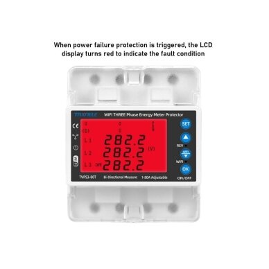 Smart three-phase bidirectional energy meter with voltage, current and phase-sequence protection | 1–80 A | 3×230/400 V | Wi-Fi Tuya | DIN | EL-TVPS3-80T 2