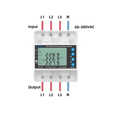 Smart three-phase bidirectional energy meter with voltage, current and phase-sequence protection | 1–80 A | 3×230/400 V | Wi-Fi Tuya | DIN | EL-TVPS3-80T 5