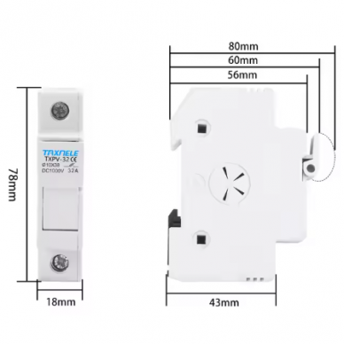 Modulārs drošinātāja atvienotāja turētājs | bloks saules elektrostacijām | 1P | 32A | 1000VDC | 10x38mm | uz DIN sliedes 3 Modulārs drošinātāja atvienotāja turētājs | bloks saules elektrostacijām | 1P | 32A | 1000VDC | 10x38mm | uz DIN sliedes 3