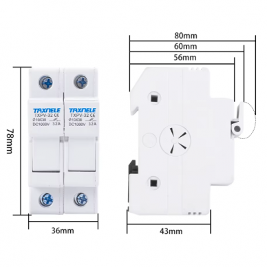 Modulārs drošinātāja atvienotāja turētājs | bloks saules elektrostacijām | ar indikatoru | 2P | 32A | 1000VDC | 10x38mm | uz DIN sliedes 4 Modulārs drošinātāja atvienotāja turētājs | bloks saules elektrostacijām | ar indikatoru | 2P | 32A | 1000VDC | 10x38mm | uz DIN sliedes 4