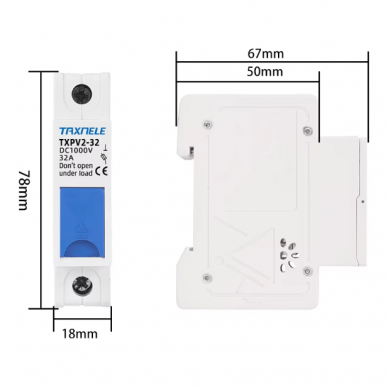 Modułowy uchwyt rozłącznika bezpiecznikowego | blok do instalacji fotowoltaicznych | z wskaźnikiem | 1P | 32A | 1000VDC | 10x38mm | na szynę DIN 4