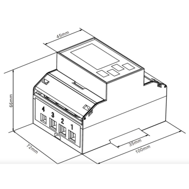 Modulārais daudzfunkciju elektroenerģijas skaitītājs | 3F | 100 A | tiešais pieslēgums | 4 tarifi | RS485 Modbus | MID | IP51 | DIN | Eastron SDM630-MT 3