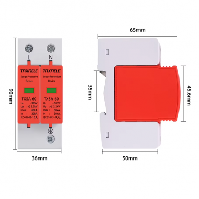 Modulaarne ülepinge kaitse 2P | 40kA | 385VAC | DIN 3 Modulaarne ülepinge kaitse 2P | 40kA | 385VAC | DIN 3