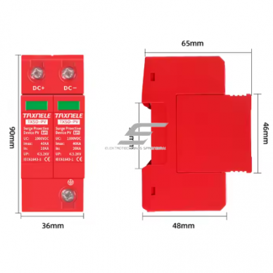 Modular surge protective device for photovoltaic systems | 2P | 40 kA | 1000 V DC | DIN | ES-TXSD-R240KA 4 Modular surge protective device for photovoltaic systems | 2P | 40 kA | 1000 V DC | DIN | ES-TXSD-R240KA 4