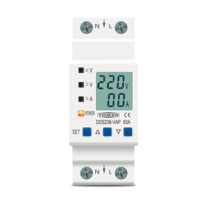 Modułowy przekaźnik kontroli napięcia | cyfrowy | zabezpieczenie przed przepięciem i spadkiem napięcia | 80A | 230V AC | DIN | woltomierz | amperomierz | pomiar kWh 1 Modułowy przekaźnik kontroli napięcia | cyfrowy | zabezpieczenie przed przepięciem i spadkiem napięcia | 80A | 230V AC | DIN | woltomierz | amperomierz | pomiar kWh 1