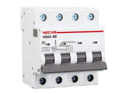 Modulinis apsauginis nuolatinės įtampos automatinis jungiklis saulės moduliams | 4P | 40A | 1000VDC | C | 10kA | DIN | MCB-DC | VECAS | HSA3-DC-4401000 Modulinis apsauginis nuolatinės įtampos automatinis jungiklis saulės moduliams | 4P | 40A | 1000VDC | C | 10kA | DIN | MCB-DC | VECAS | HSA3-DC-4401000