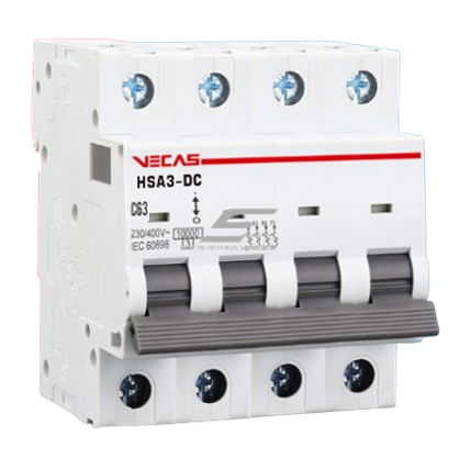Modular protective DC circuit breaker for solar modules 4P | 16A | 1000VDC | C | 10kA | DIN | MCB-DC | HSA3-DC VECAS Modular protective DC circuit breaker for solar modules 4P | 16A | 1000VDC | C | 10kA | DIN | MCB-DC | HSA3-DC VECAS