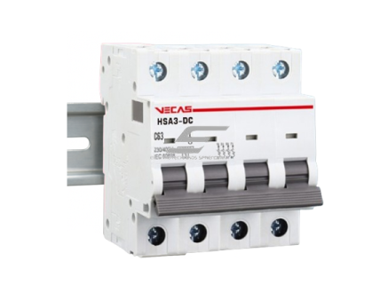 Modulinis apsauginis nuolatinės įtampos automatinis jungiklis saulės moduliams | 4P | 16A | 1000VDC | C | 10kA | DIN | MCB-DC | VECAS | HSA3-DC-4161000 1