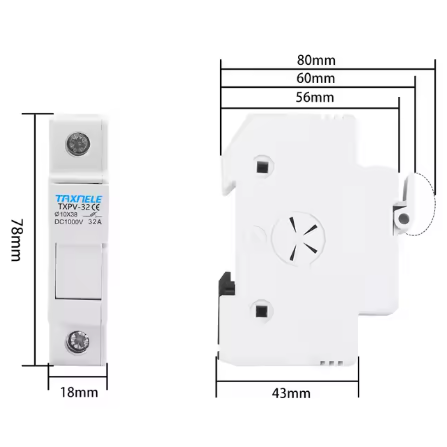 Modulārs drošinātāja atvienotāja turētājs | bloks saules elektrostacijām | 1P | 32A | 1000VDC | 10x38mm | uz DIN sliedes 3 Modulārs drošinātāja atvienotāja turētājs | bloks saules elektrostacijām | 1P | 32A | 1000VDC | 10x38mm | uz DIN sliedes 3