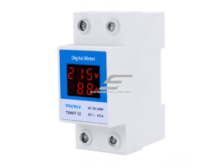 Modulinis | skaitmeninis elektros energijos voltmetras | ampermetras | 2P | 50-500VAC | 1-63A | DIN