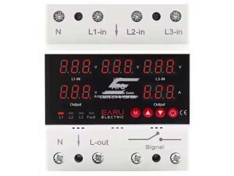 Modulinė | skaitmeninė automatinė fazių perjungimo relė | iš 380V į 230 V | 3F | 63A | DIN Modulinė | skaitmeninė automatinė fazių perjungimo relė | iš 380V į 230 V | 3F | 63A | DIN